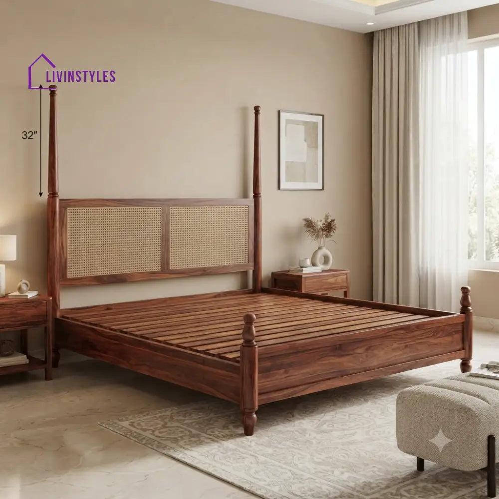 Grace Solid Sheesham Wood Poster Bed Without Storage