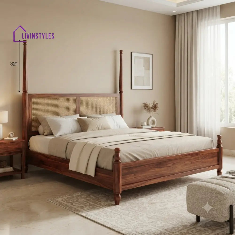 Grace Solid Sheesham Wood Poster Bed Without Storage