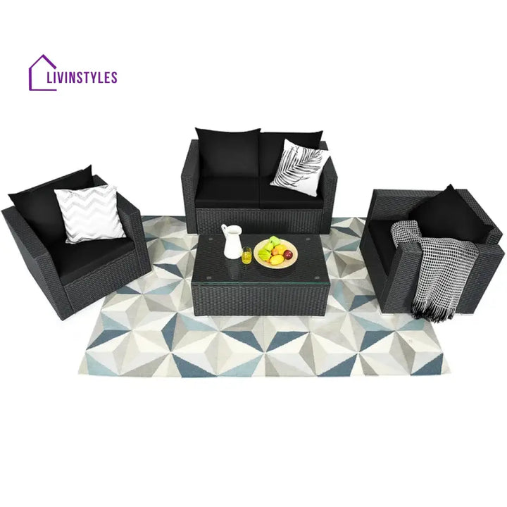 Gracia Outdoor Sofa Set 2 Seater 2 Single seater and 1 Center Table (Black) - Sofa Sets