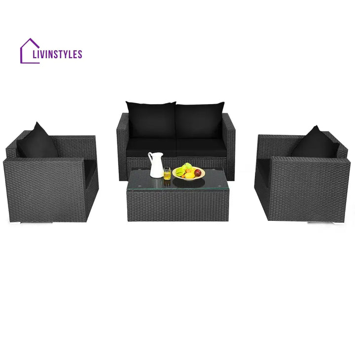 Gracia Outdoor Sofa Set 2 Seater 2 Single seater and 1 Center Table (Black) - Sofa Sets