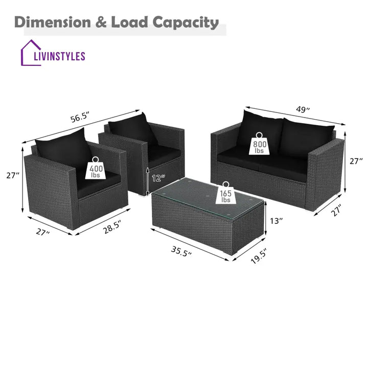 Gracia Outdoor Sofa Set 2 Seater 2 Single seater and 1 Center Table (Black) - Sofa Sets