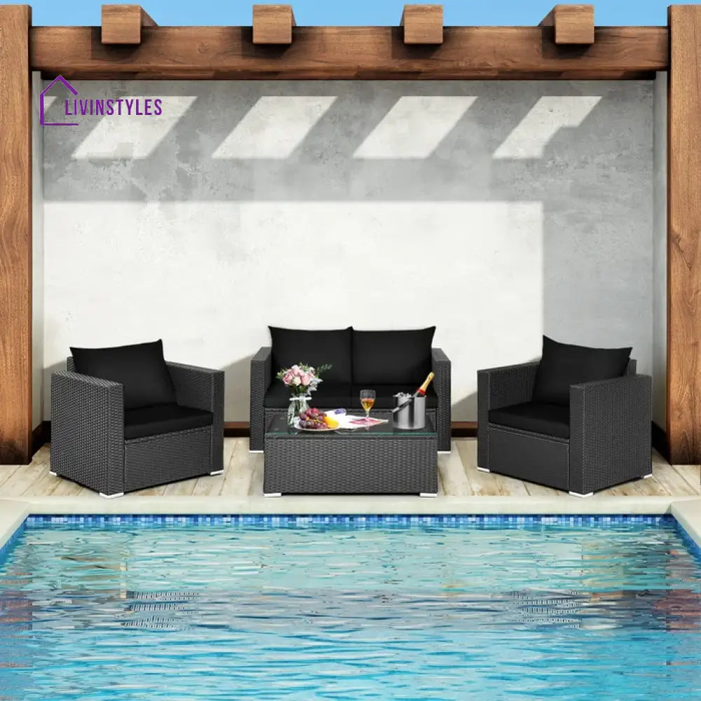 Gracia Outdoor Sofa Set 2 Seater 2 Single seater and 1 Center Table (Black) - Sofa Sets