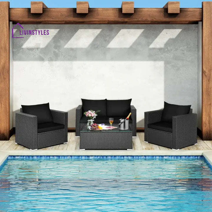 Gracia Outdoor Sofa Set 2 Seater 2 Single seater and 1 Center Table (Black) - Sofa Sets
