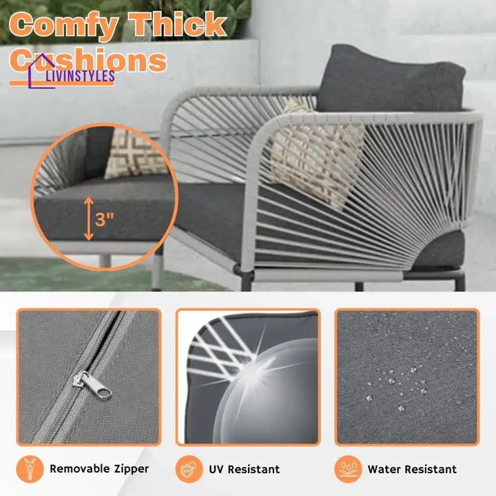 Graciela 3 Piece Garden Outdoor Rope Patio Set - Patio Set