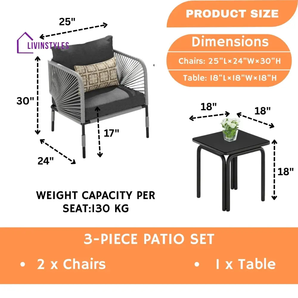 Graciela 3 Piece Garden Outdoor Rope Patio Set - Patio Set