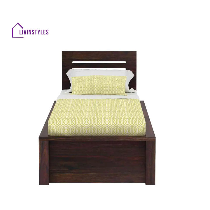 Graciela Solid Sheesham Wood Single Bed With Box Storage (Walnut Finish) Bed