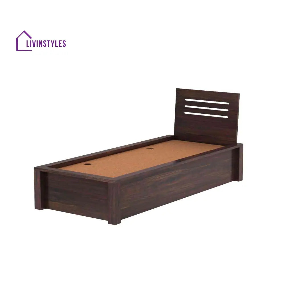 Graciela Solid Sheesham Wood Single Bed With Box Storage (Walnut Finish) Bed