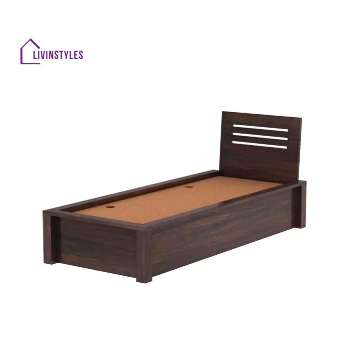 Graciela Solid Sheesham Wood Single Bed With Box Storage (Walnut Finish) Bed