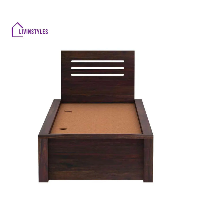 Graciela Solid Sheesham Wood Single Bed With Box Storage (Walnut Finish) Bed