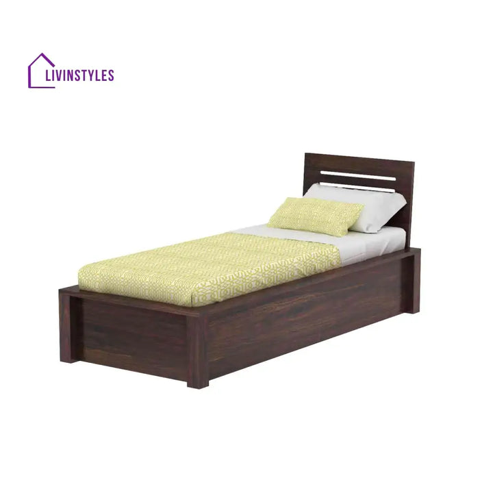 Graciela Solid Sheesham Wood Single Bed With Box Storage (Walnut Finish) Bed