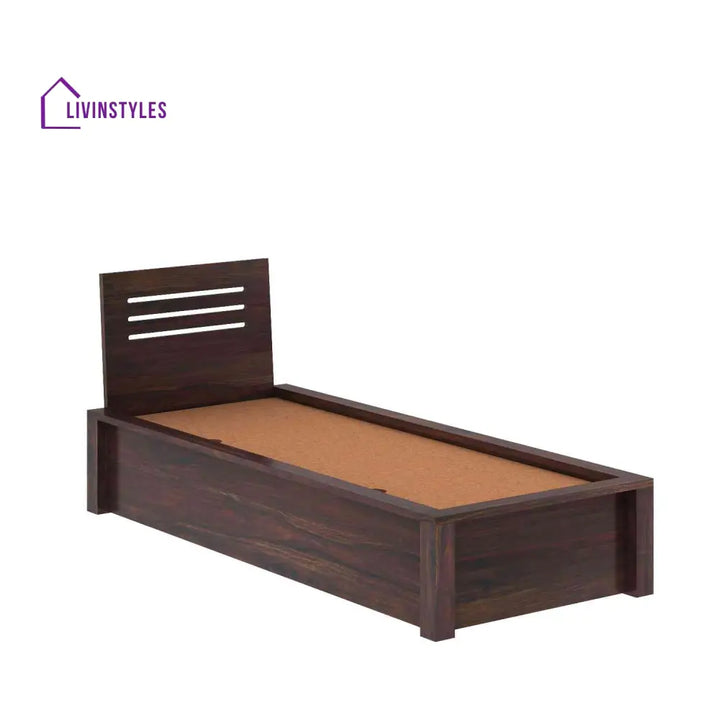 Graciela Solid Sheesham Wood Single Bed With Box Storage (Walnut Finish) Bed