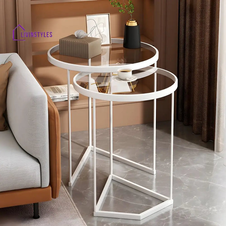 Gracy Stainless Steel Frame and Brown Glass Top Side Table Set for Living Room