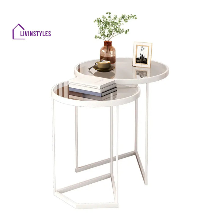 Gracy Stainless Steel Frame and Brown Glass Top Side Table Set for Living Room