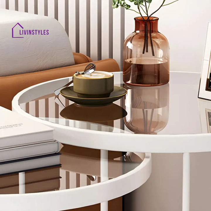Gracy Stainless Steel Frame and Brown Glass Top Side Table Set for Living Room