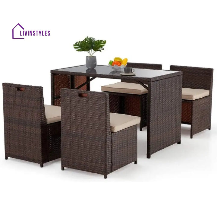 Greco Outdoor Patio Dining Set 4 Chairs and 1 Table (Brown) - Dining sets