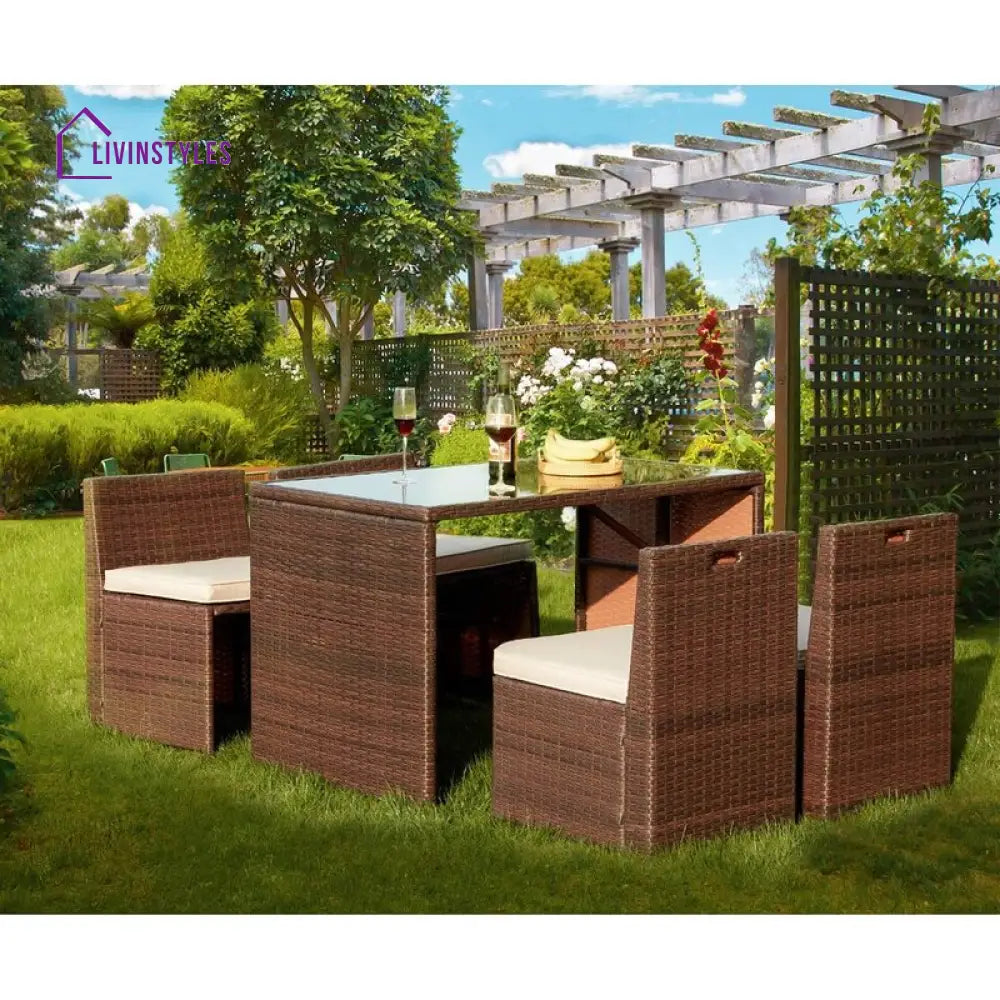 Greco Outdoor Patio Dining Set 4 Chairs and 1 Table (Brown) - Dining sets