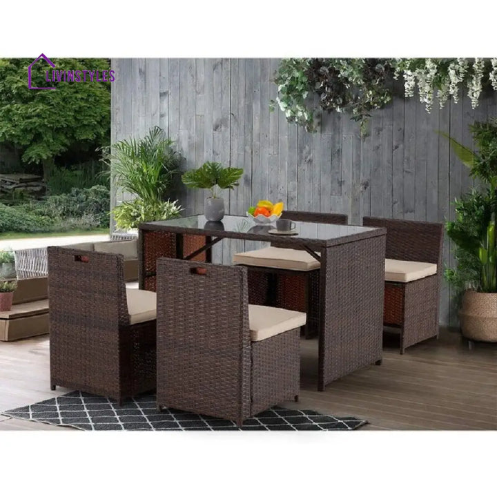 Greco Outdoor Patio Dining Set 4 Chairs and 1 Table (Brown) - Dining sets