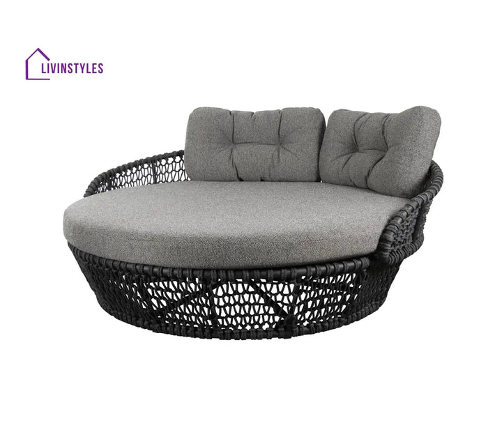 Greco Outdoor Poolside Sunbed With Cushion Daybed (Black) Braided & Rope - Sunbed