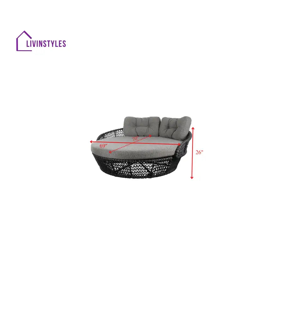 Greco Outdoor Poolside Sunbed With Cushion Daybed (Black) Braided & Rope - Sunbed