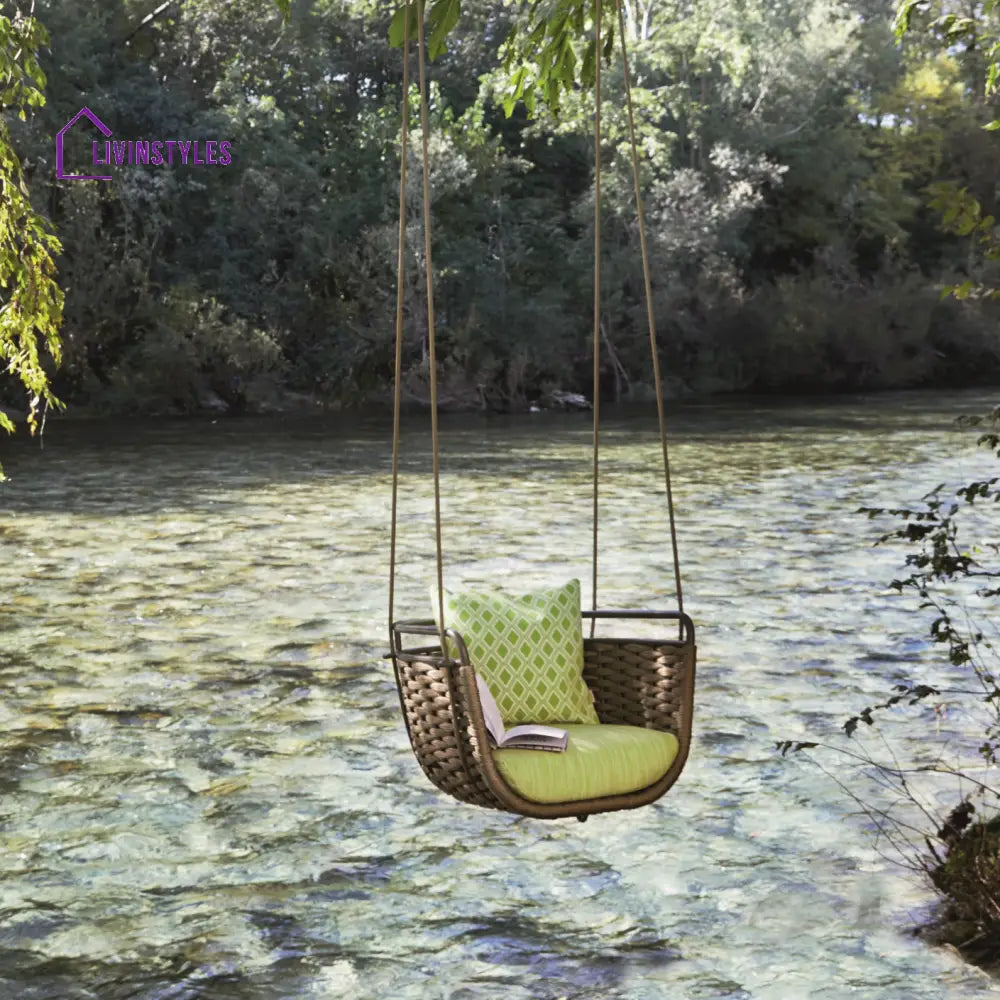 Greco Single Seater Hanging Swing Without Stand For Balcony Garden Swing (Brown) Braided & Rope - Swings