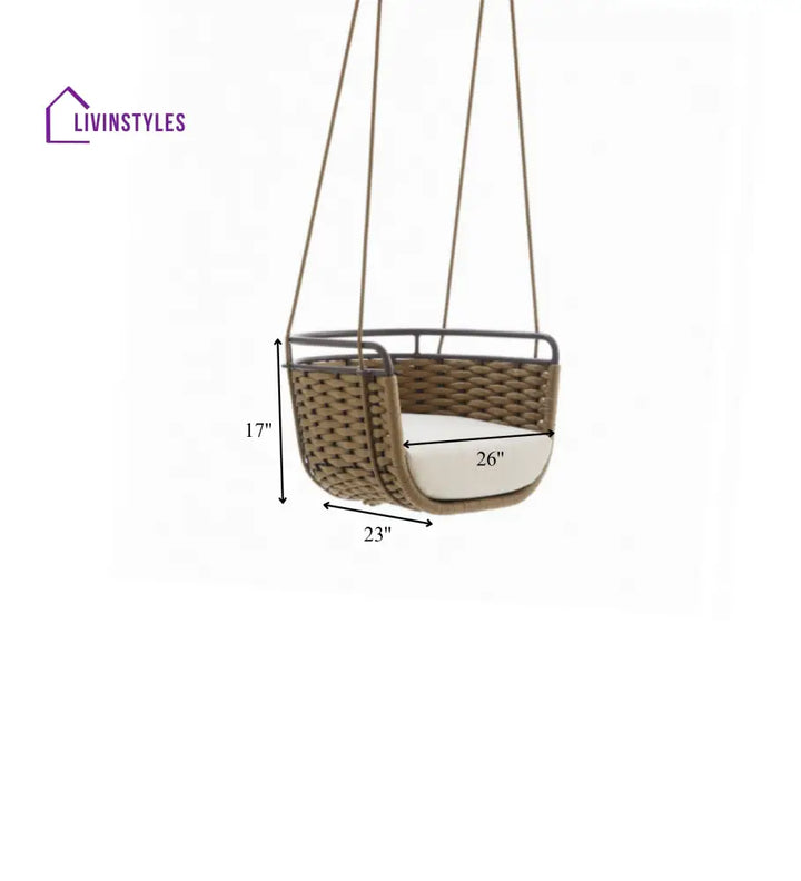 Greco Single Seater Hanging Swing Without Stand For Balcony Garden Swing (Brown) Braided & Rope - Swings
