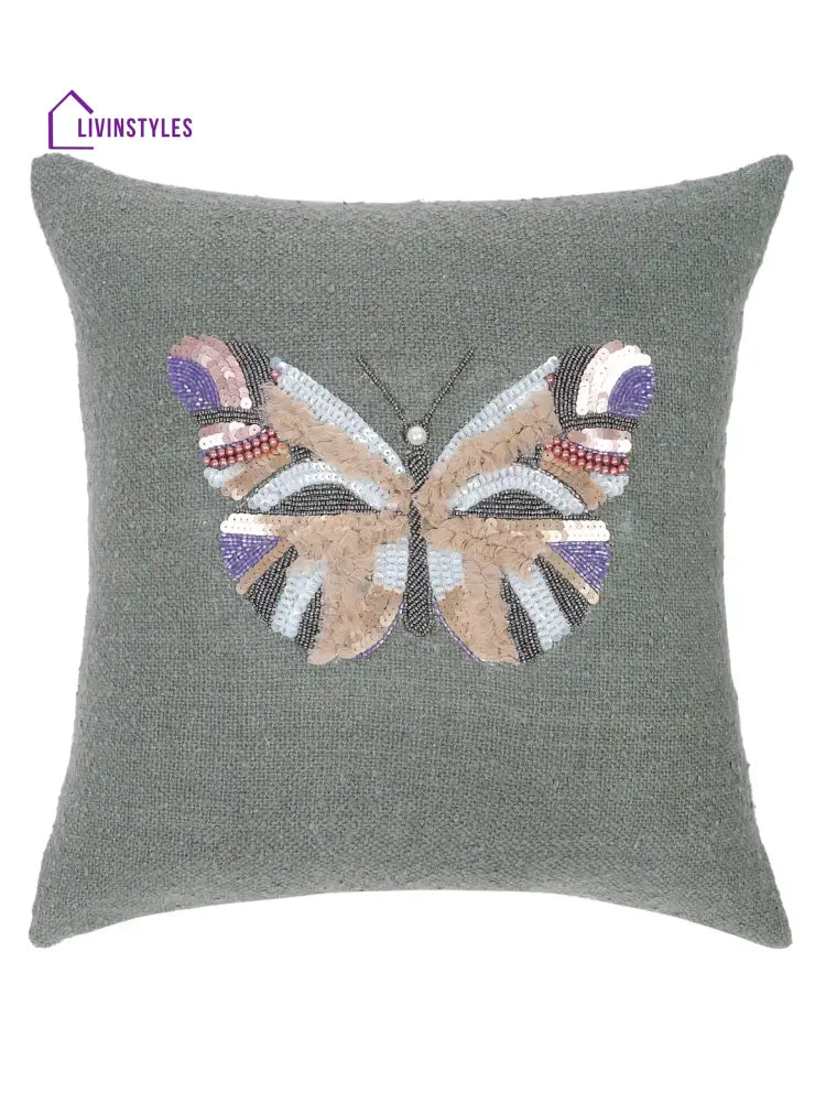Green Color Cotton Hand Work Cushion Cover Set Of 2 (18X18 Inch)