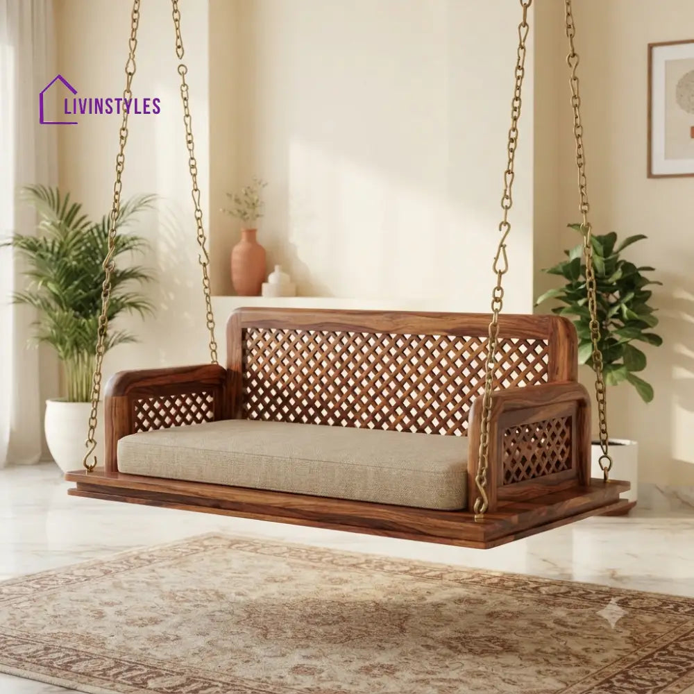 Grégoire 2 Seater Wooden Swing for Home | Wooden Jhula for home