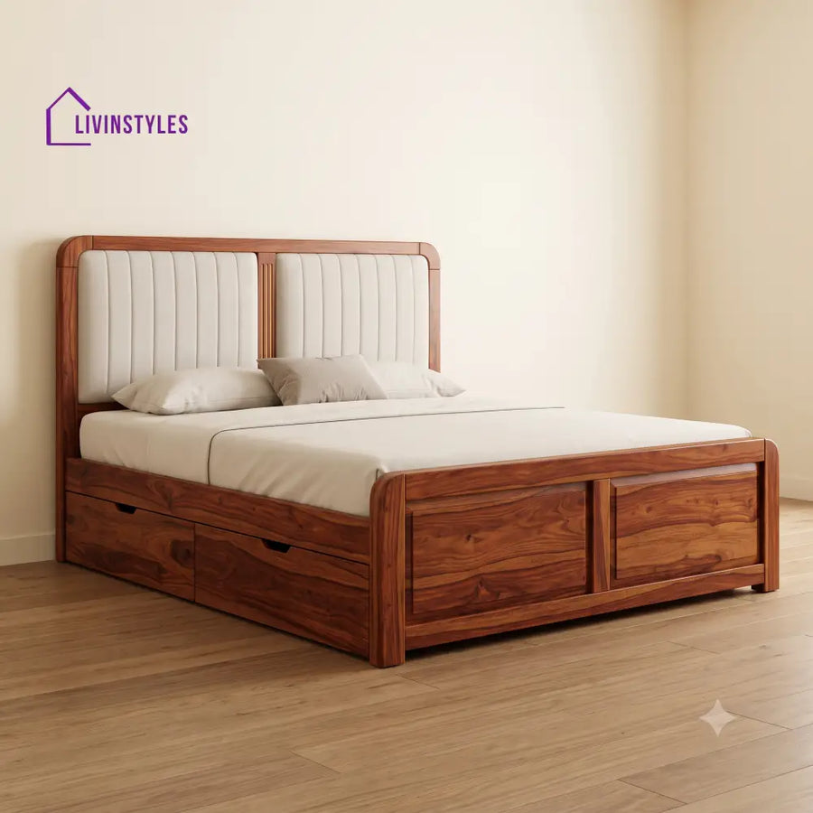 Gregoire Premium Wooden Bed with Drawer Storage | King Size Bed & Queen Size Bed Online