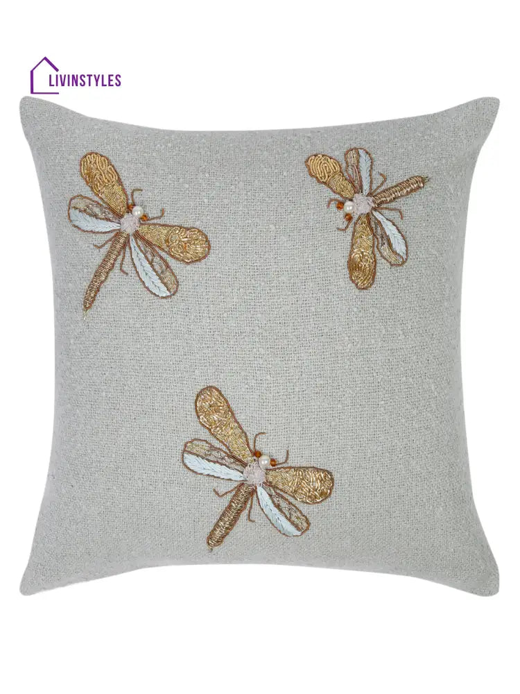 Grey Color Cotton Hand Work Cushion Cover Set Of 2 (18X18 Inch)
