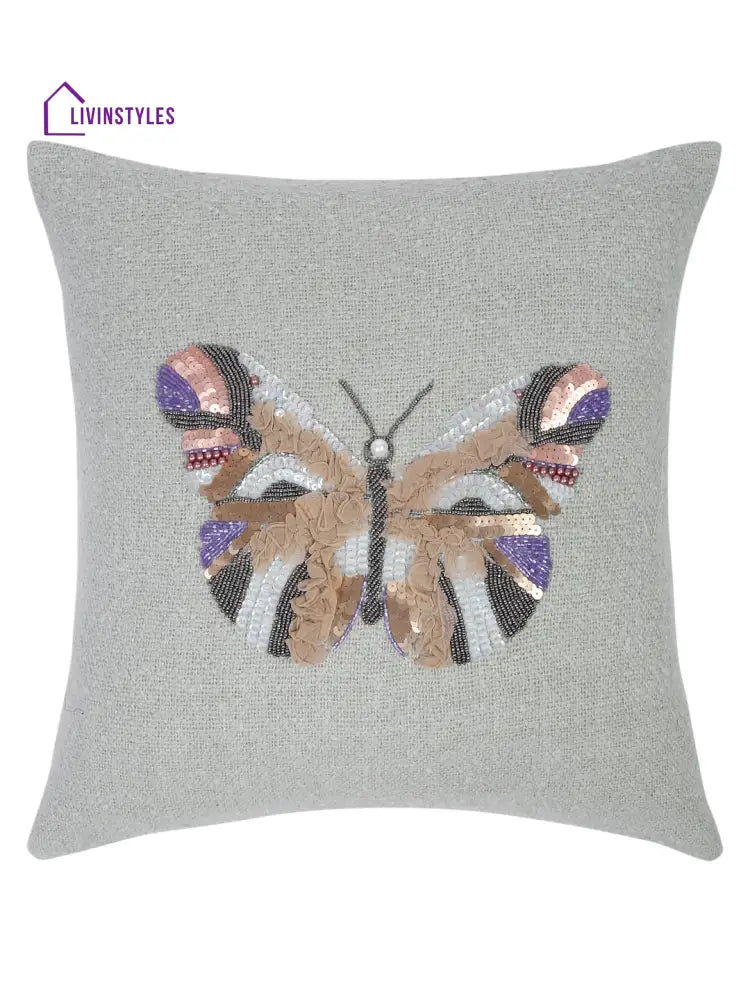 Grey Color Cotton Hand Work Cushion Cover Set Of 2 (18X18 Inch)