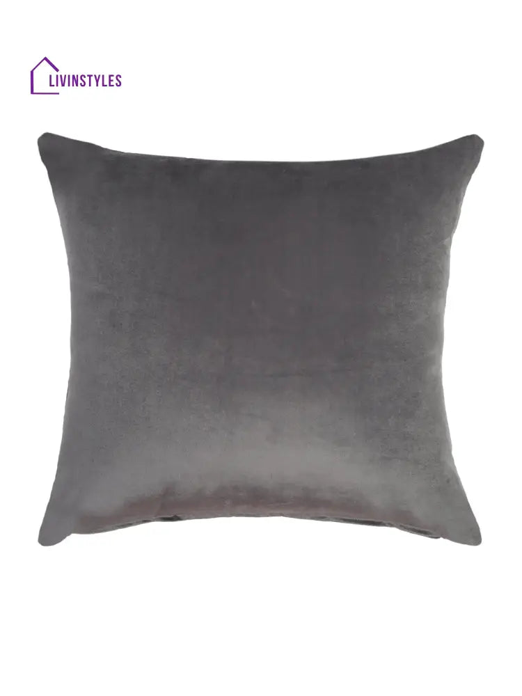Grey Color Velvet Hand Work Cushion Cover Set Of 2 (18X18 Inch)
