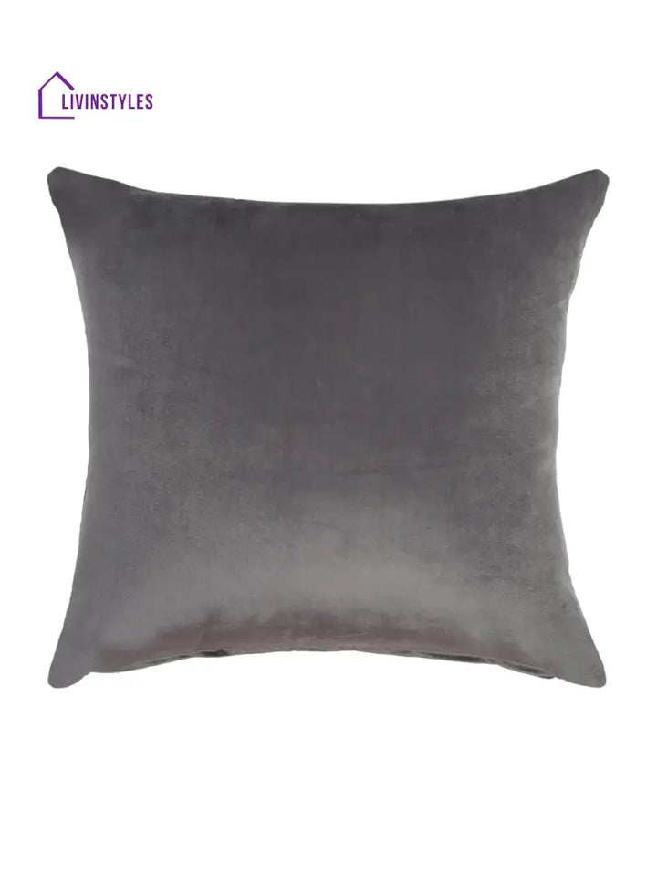 Grey Color Velvet Hand Work Cushion Cover Set Of 2 (18X18 Inch)