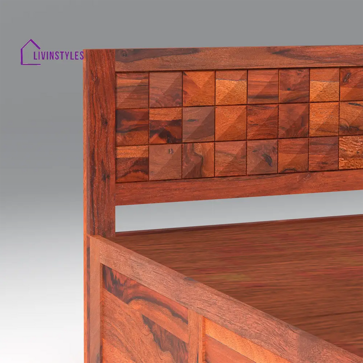 Grigory Sheesham Wood Storage Hydraulic Bed In Reddish Rosewood