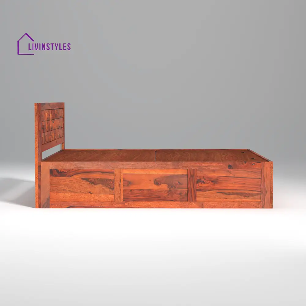 Grigory Sheesham Wood Storage Hydraulic Bed In Reddish Rosewood