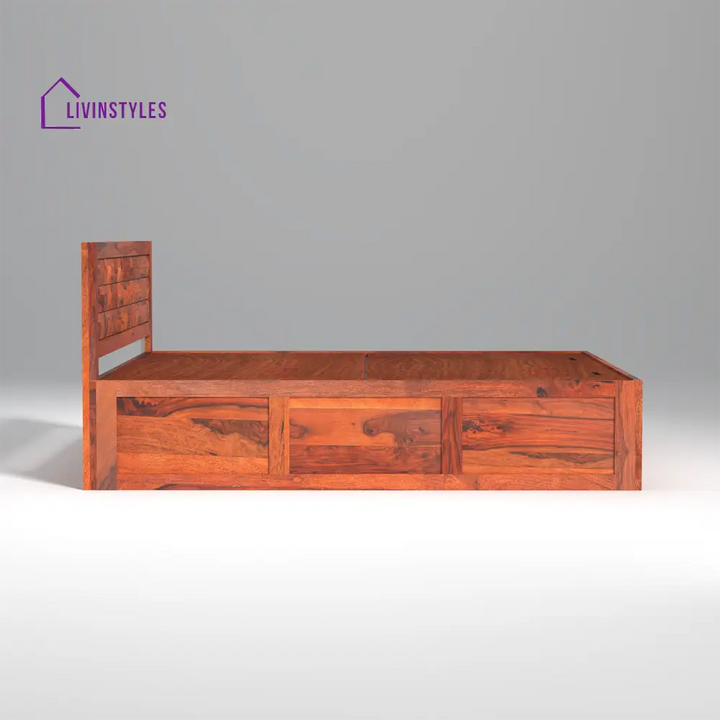 Grigory Sheesham Wood Storage Hydraulic Bed In Reddish Rosewood