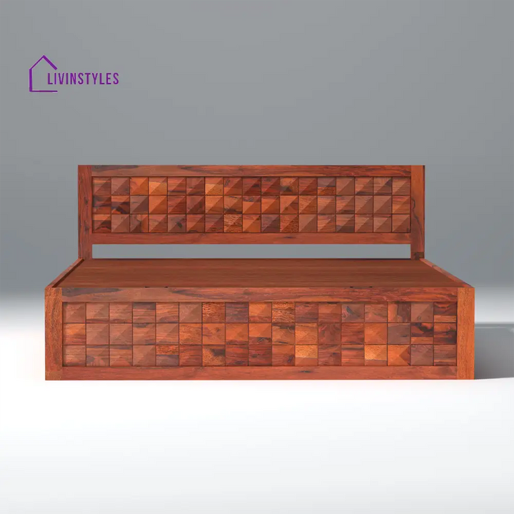 Grigory Sheesham Wood Storage Hydraulic Bed In Reddish Rosewood