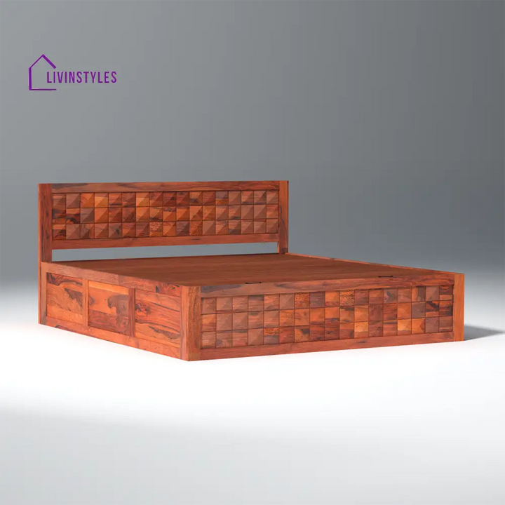 Grigory Sheesham Wood Storage Hydraulic Bed In Reddish Rosewood