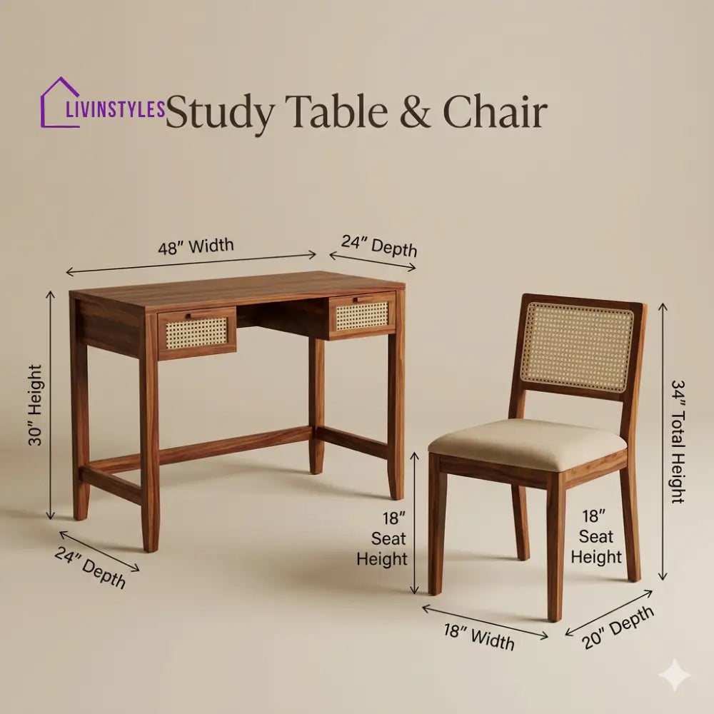 Grigory Sheesham Wood Study Table and Chair Set for Students | Kids | Adults