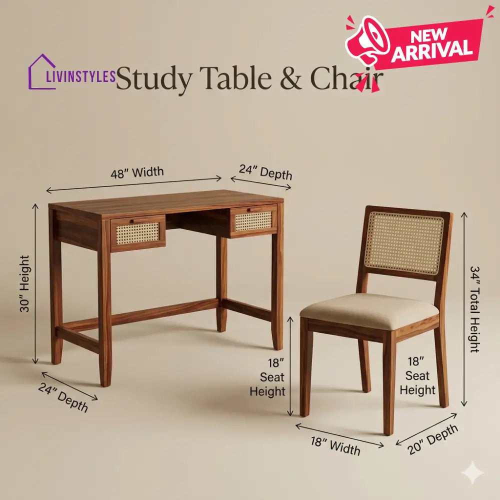 Grigory Sheesham Wood Study Table and Chair Set for Students | Kids | Adults