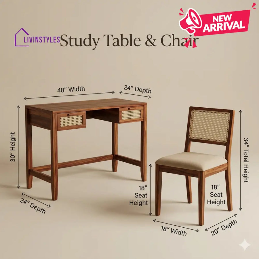 Grigory Sheesham Wood Study Table and Chair Set for Students | Kids | Adults