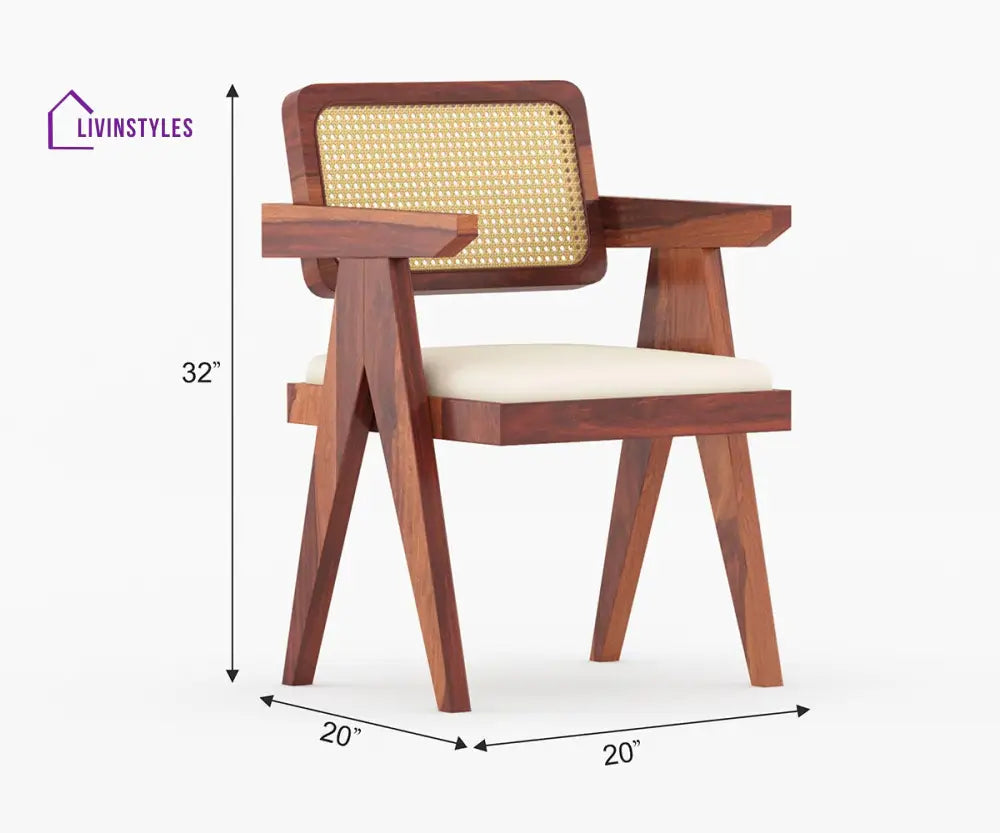 Grigory Solid Wood Sheesham 6 Seater With Cushion Dining Table Set (Honey Finish) | Cane Weaving Chairs