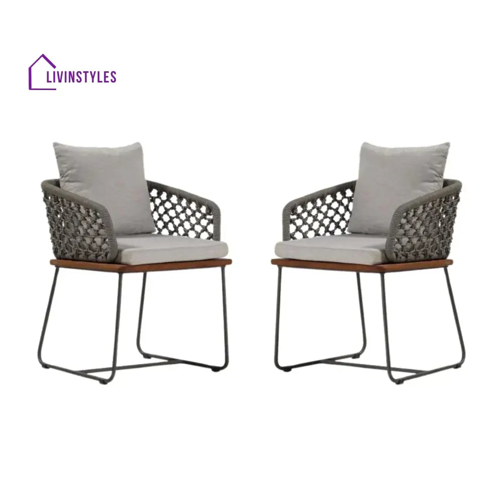 Grillo Outdoor Patio Seating Set 2 Chairs Set Braid & Rope(Grey) - Coffee Table Sets