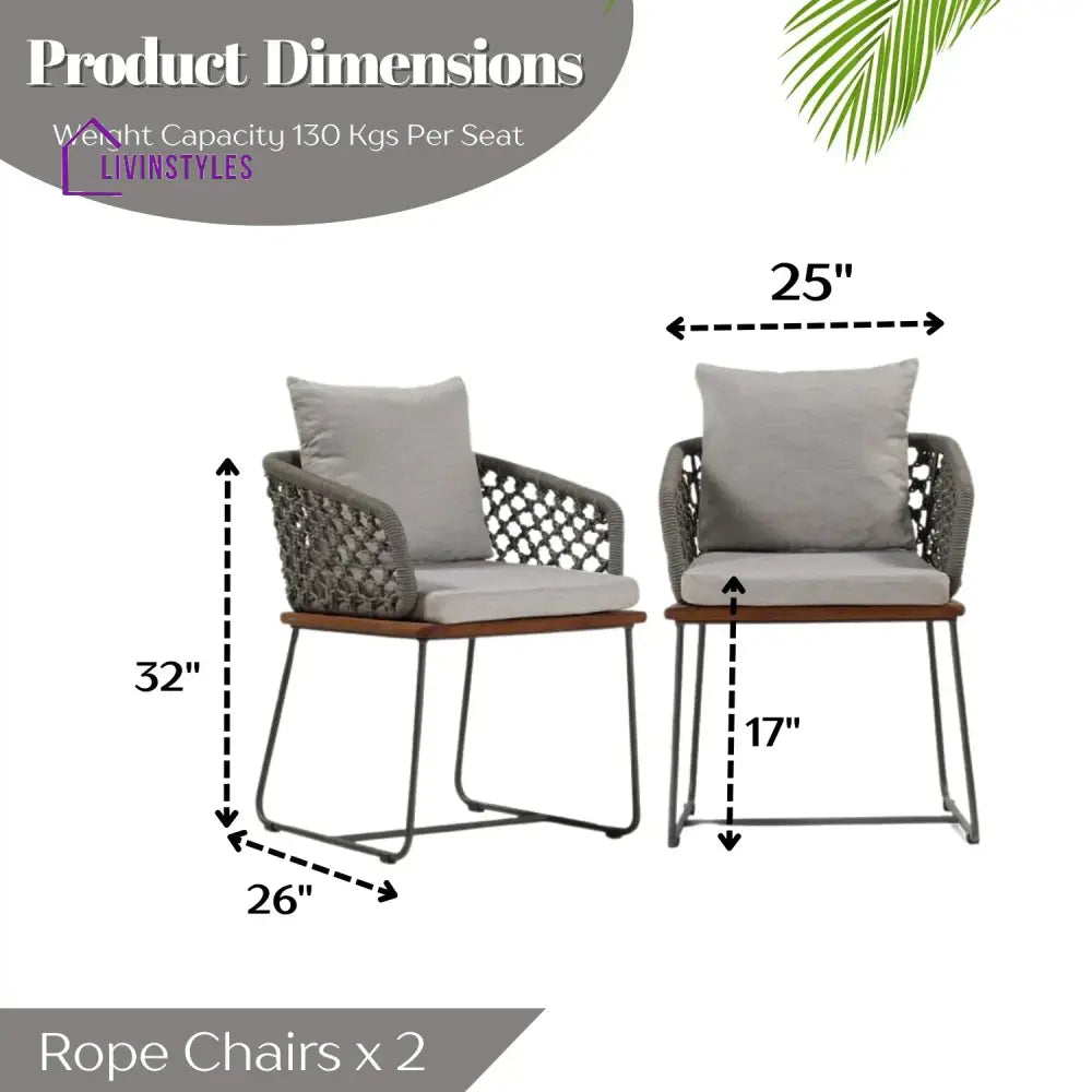 Grillo Outdoor Patio Seating Set 2 Chairs Set Braid & Rope(Grey) - Coffee Table Sets