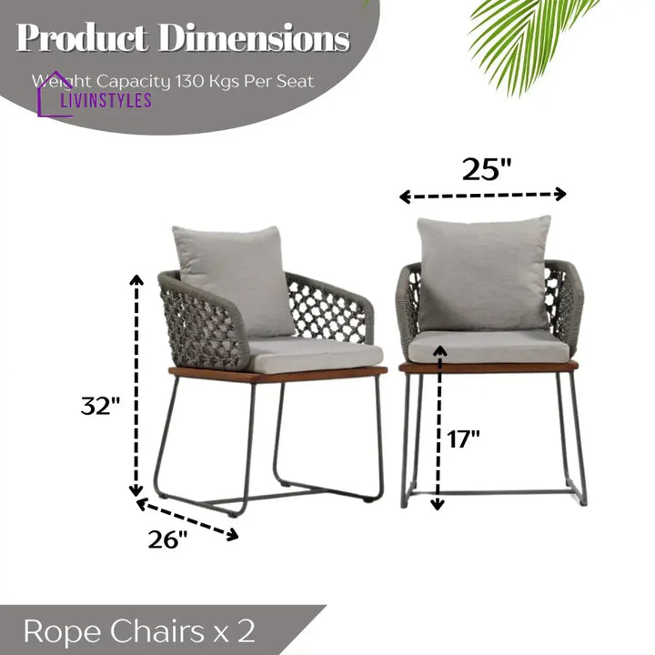 Grillo Outdoor Patio Seating Set 2 Chairs Set Braid & Rope(Grey) - Coffee Table Sets