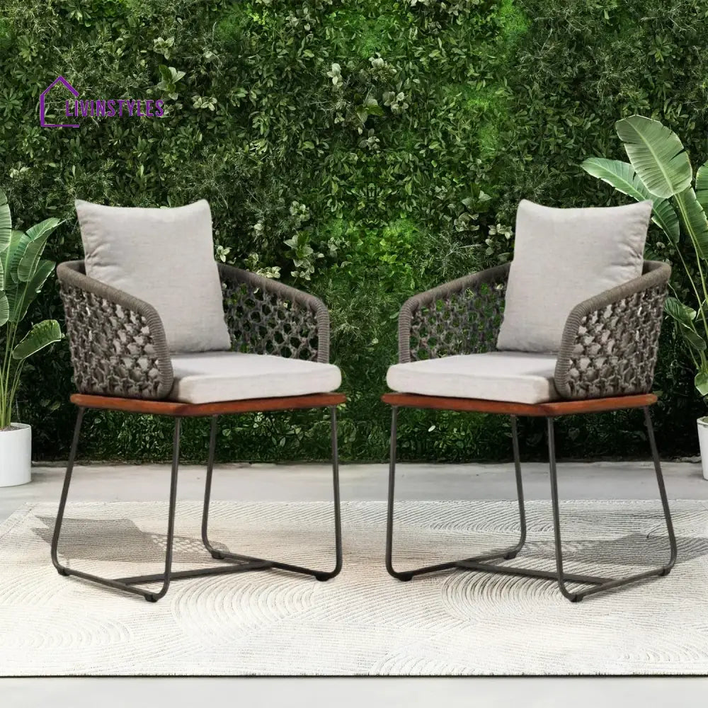 Grillo Outdoor Patio Seating Set 2 Chairs Set Braid & Rope(Grey) - Coffee Table Sets