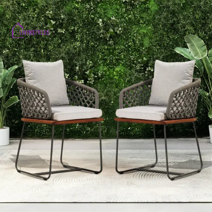 Grillo Outdoor Patio Seating Set 2 Chairs Set Braid & Rope(Grey) - Coffee Table Sets