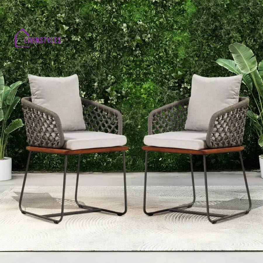 Grillo Outdoor Patio Seating Set 2 Chairs Set Braid & Rope(Grey) - Coffee Table Sets