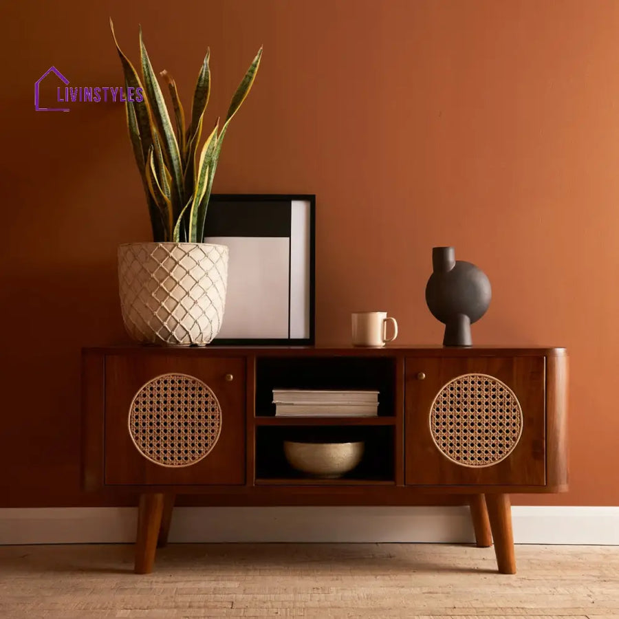 Grisha Teak Wood & Rattan TV Unit Teak Wood TV Unite