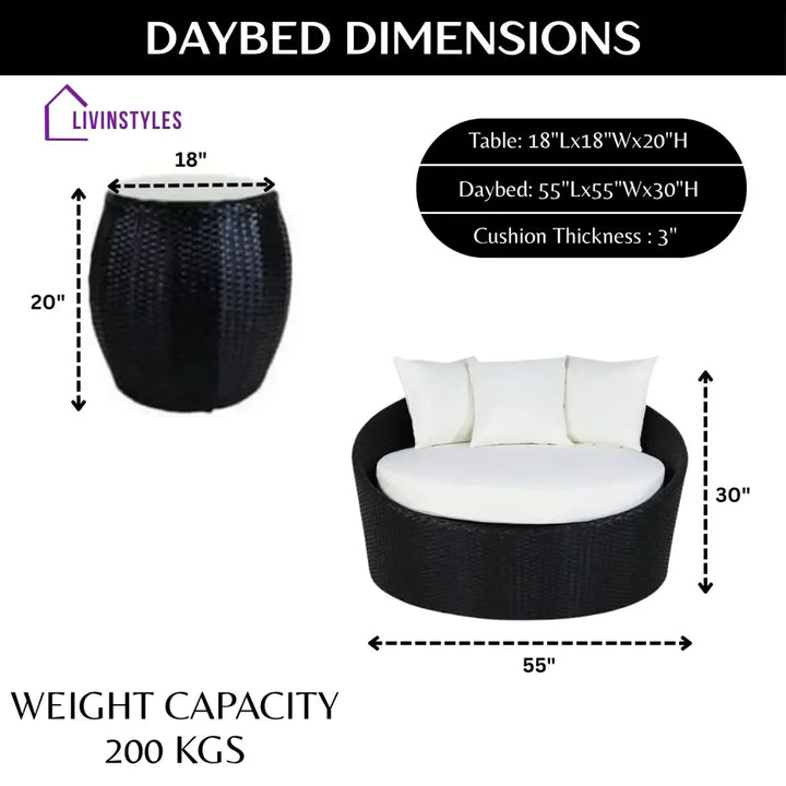 Gro Outdoor Rattan Wicker Daybed with Glass Top Table - Daybed