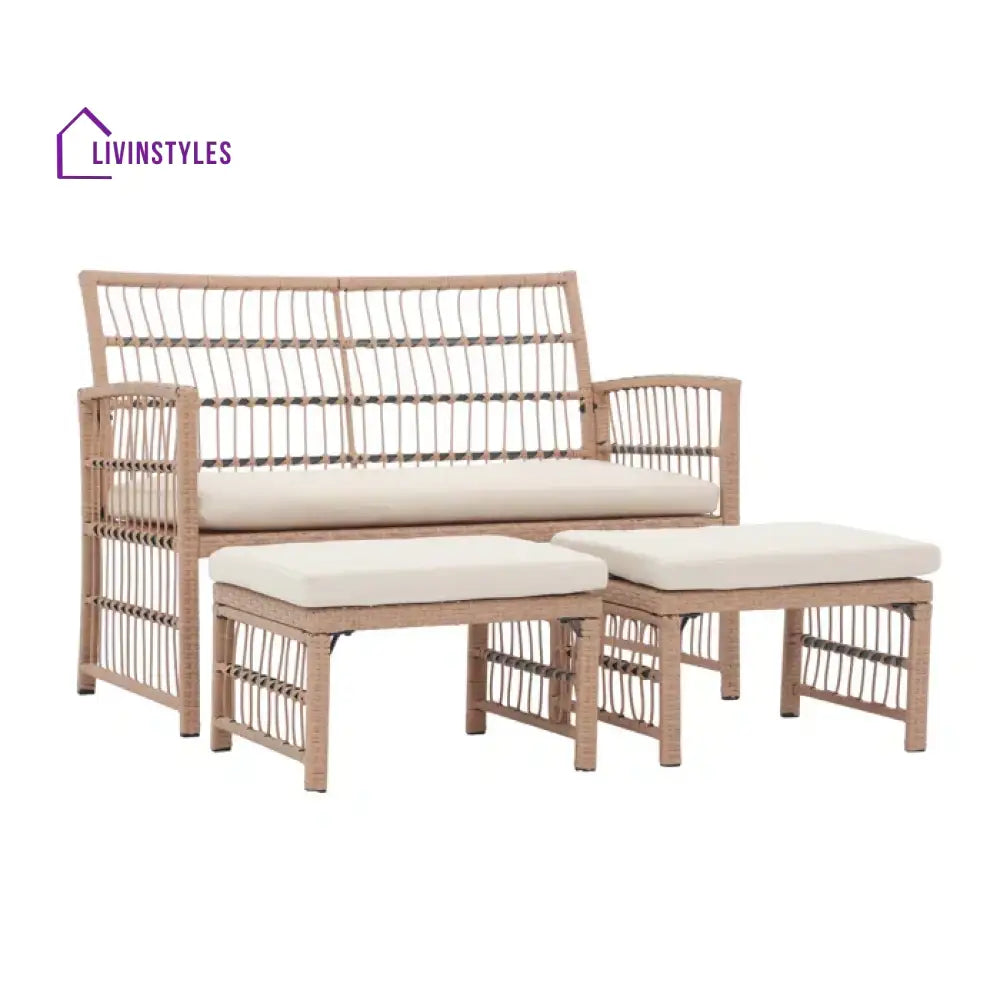 Grob Outdoor Patio Seating Set 2 Chairs and 2 Footrest Set (Light Brown) - Coffee Table Sets